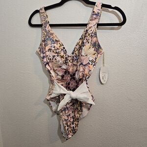 Floral Tie-Front One-Piece Swimsuit - Pink